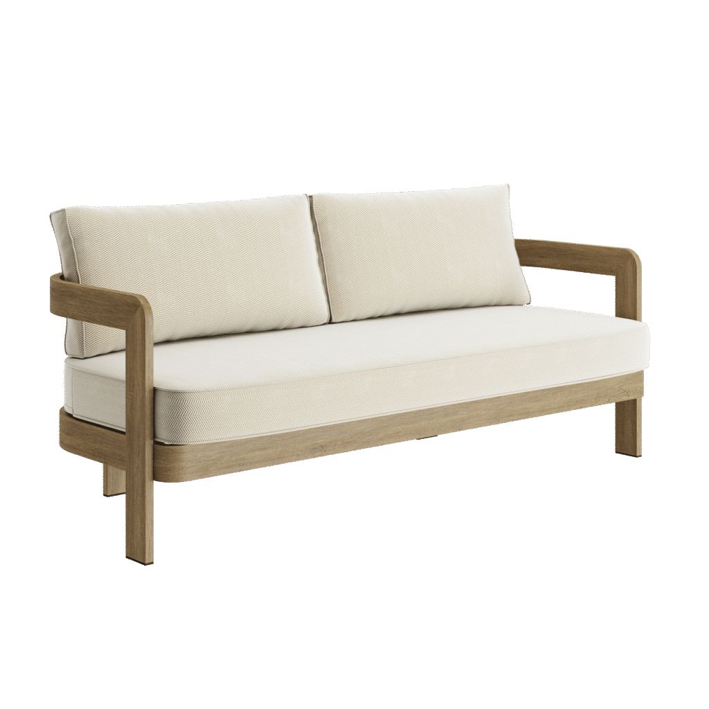 N3 Oak Three Seater Sofa Pearl Herringbone